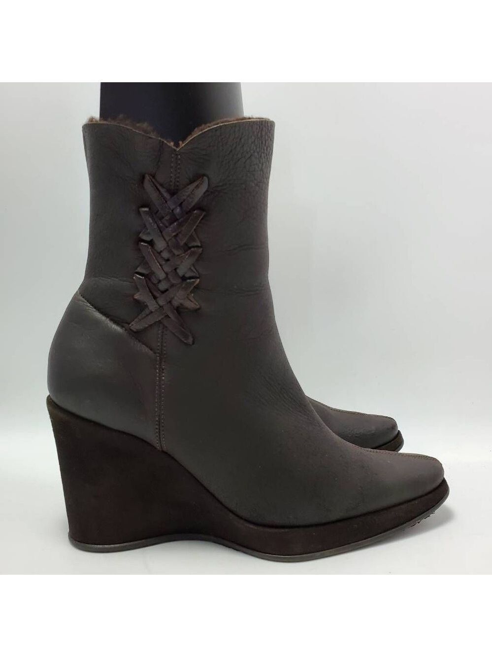 Stephane Kelian Womens Soft Leather Wedges Ankle Boots Booties Faux Fur Sz 8.5